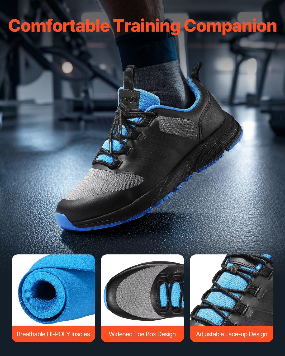 Cross Training Shoes, M Width Sneakers US Size 8, Wide Toe Box Shoes With Arch Support & Adjustable Lace-up, Training Shoes For Running, Gymnastics, Dog Walking, And Weightlifting (Black)