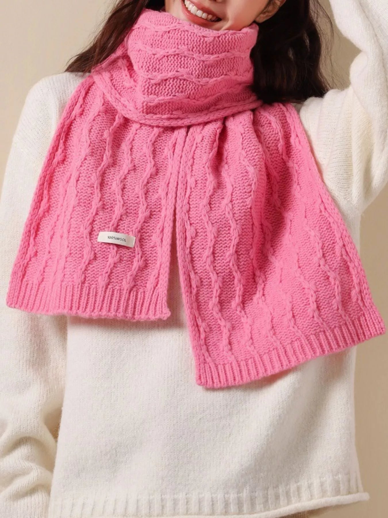 Wool Cozy Cable Knit Scarf