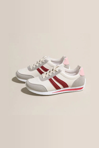Lace Up Contrast Round Toe Flats Sneakers