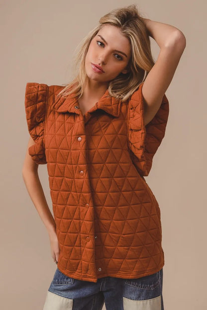 BiBi Quilting Knit Ruffle Sleeve Vest