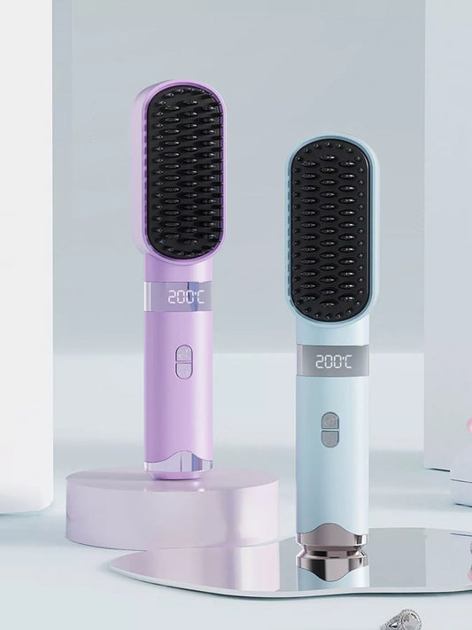2-in-1 Portable Wireless Ionic Brush Straightener Comb