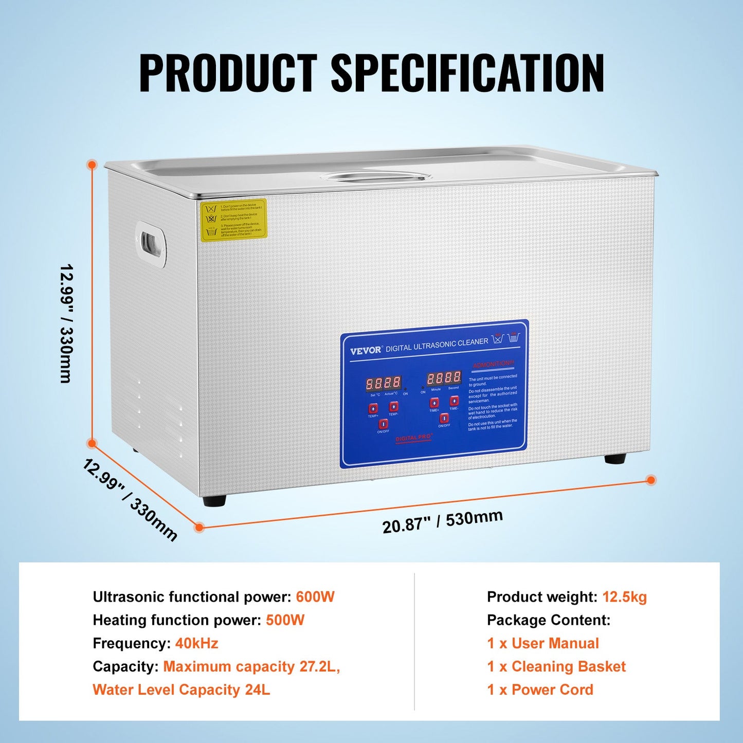 VEVOR Ultrasonic Cleaner 30L Ultrasonic Cleaner For Cleaning Eyeglasses Dentures Commercial Industrial Ultrasonic Cleaner With Digital Heater Timer And Cleaner Basket 30 Liter