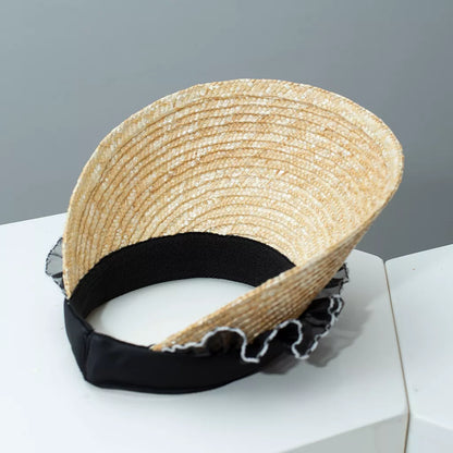Lace Trim Straw Visor Sun Hat