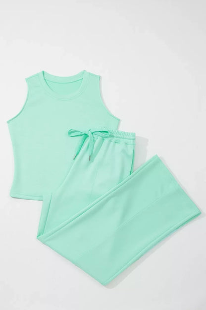 Drawstring Elastic Waistband Solid Color Two Piece Casual Set