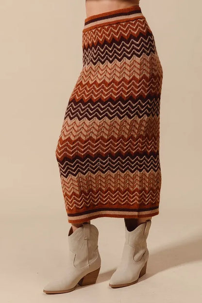 SO ME Multi Color Chevron Knit Skirt