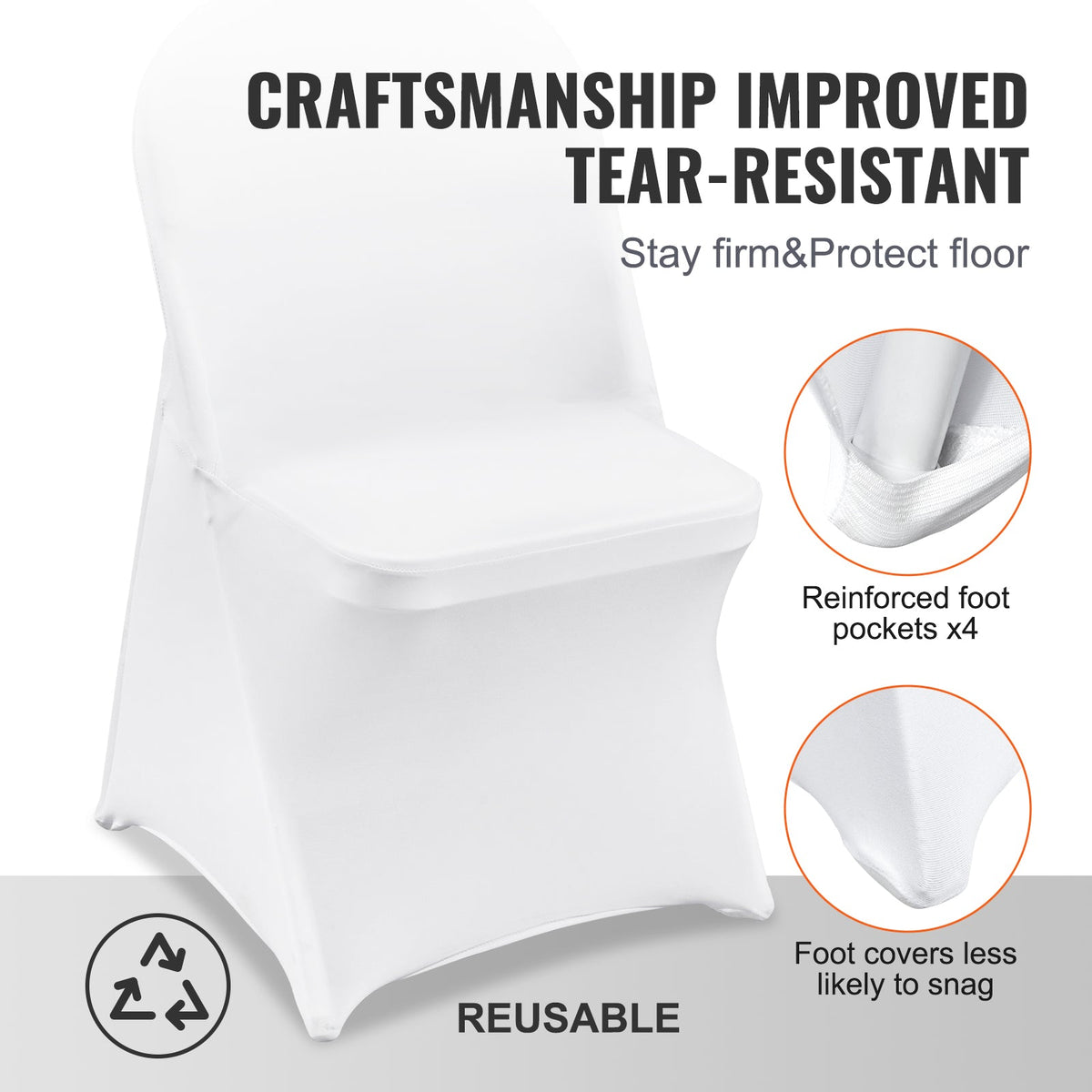 VEVOR White Stretch Spandex Chair Covers - 30 PCS, Folding Kitchen Chairs Cover, Universal Washable Slipcovers Protector, Removable Chair Seat Covers, For Wedding Party Dining Room Banquet Event
