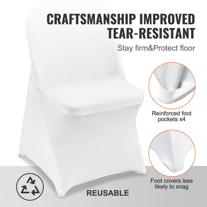 VEVOR White Stretch Spandex Chair Covers - 30 PCS, Folding Kitchen Chairs Cover, Universal Washable Slipcovers Protector, Removable Chair Seat Covers, For Wedding Party Dining Room Banquet Event