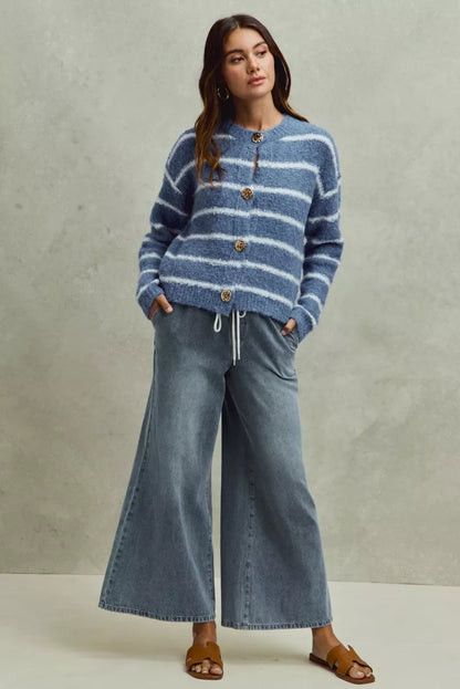 SO ME Mid Rise Elastic Waist Flare Denim Jeans
