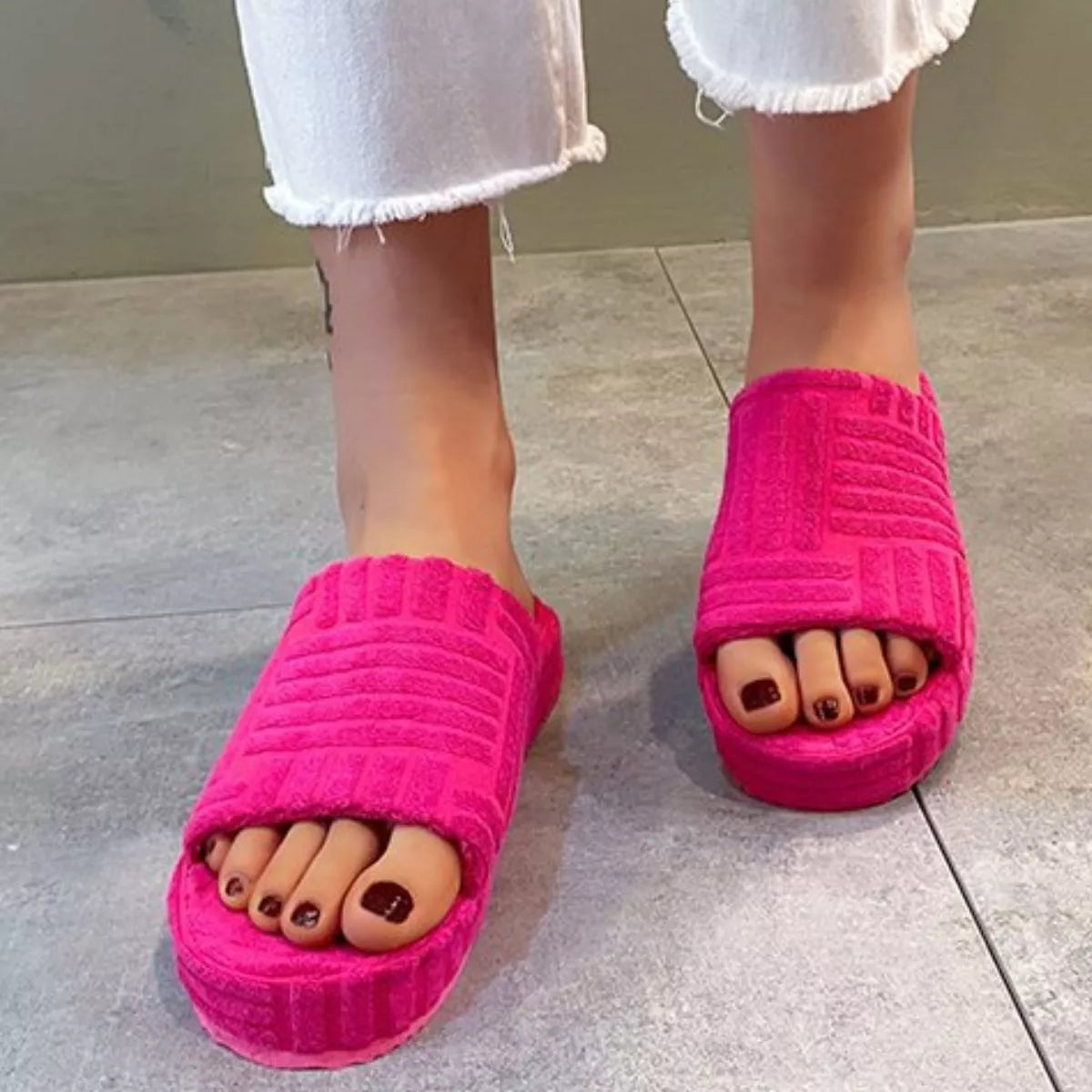 Open-Toe Platform Slippers