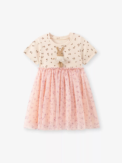 Children's Floral Bunny Applique Tulle Dress