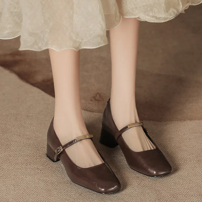 Square Toe Block Heel Pumps