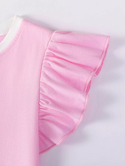 Children's Unicorn Color Block Ruffle Sleeve Dress