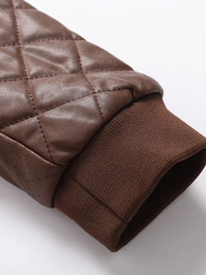 Men's Plus Size Quilted Faux Leather Bomber Jacket
