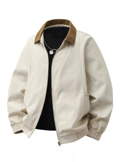 Men's Plus Size Collared Neck Zip-Up Jacket