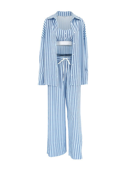 Striped Cami & Shirt and Pants Lounge Set