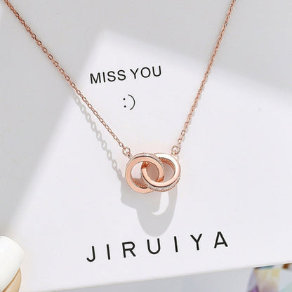 925 Sterling Silver Double Circle Pendant Necklace