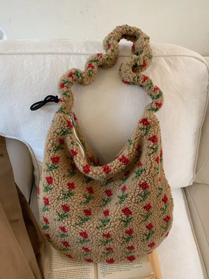 Sherpa Ruched Strap Handbag