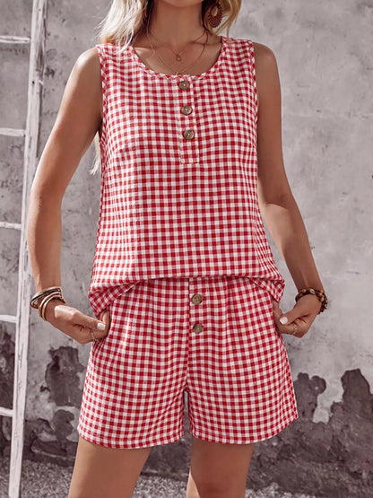 Gingham Sleeveless Top & Shorts Set