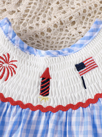 Children's Patriotic Embroidered Gingham Top and Shorts Set