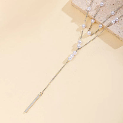 Double Layered Pearl Y-Shaped Necklace