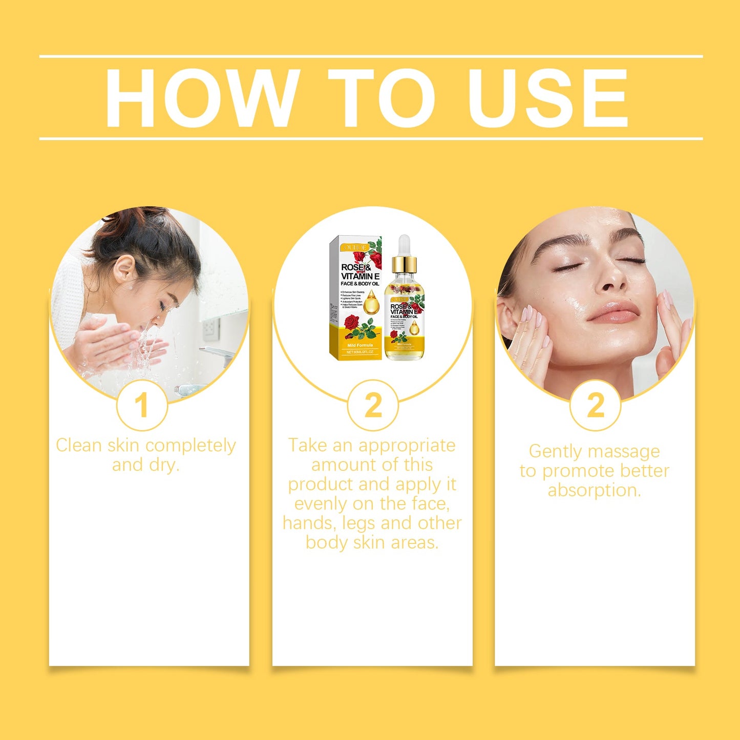 OUHOE Rose Vitamin E Essential Oil Moisturizes And Brightening Face To Improve Skin Elasticity And Radiance