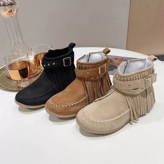 Fringe Round Toe Boots