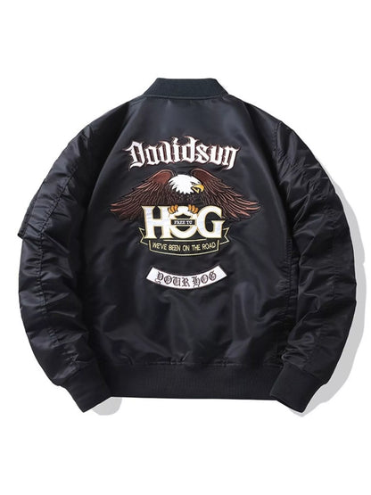 Men's Plus Size Embroidered Zip Up Bomber Jacket