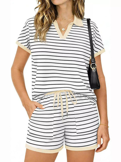 Striped Short Sleeve Polo and Shorts Set