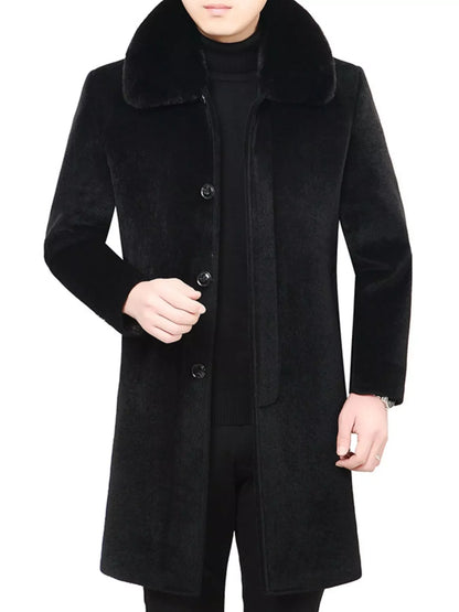 Men's Fur Collar Button Up Overcoat