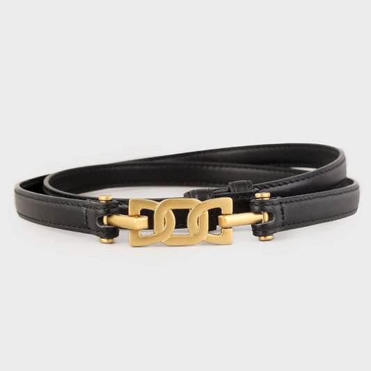 Gold Buckle Skinny Leather Belt