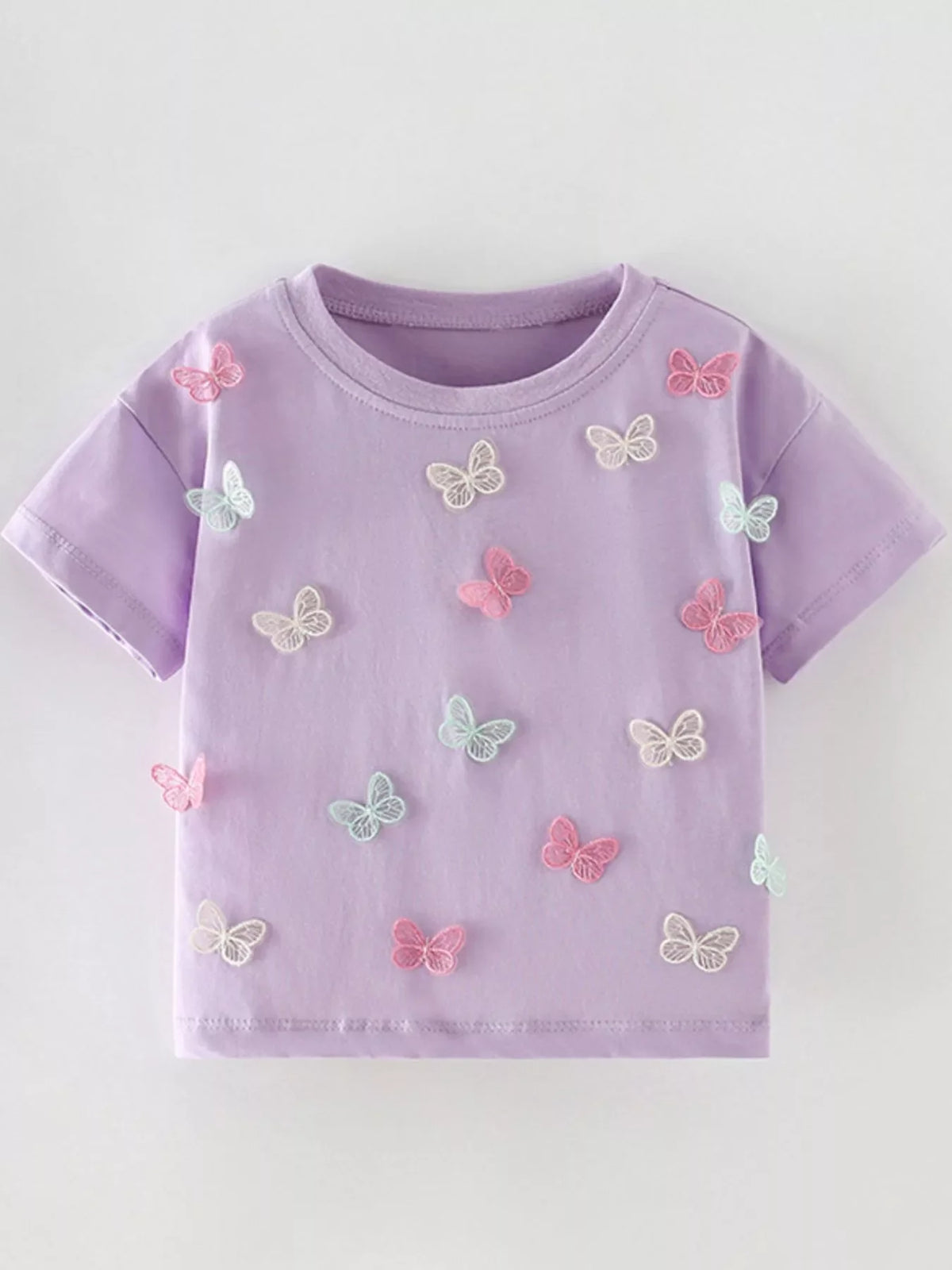 Children's Butterfly Applique Crew Neck T-Shirt