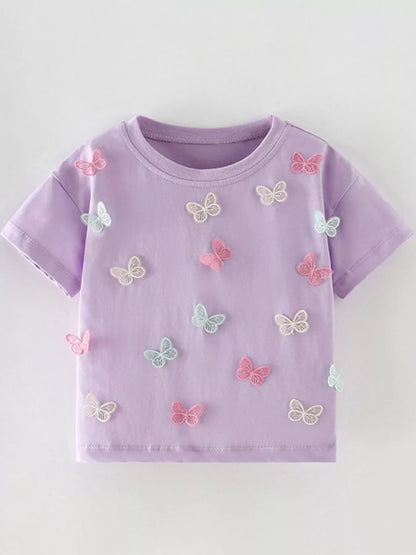 Children's Butterfly Applique Crew Neck T-Shirt