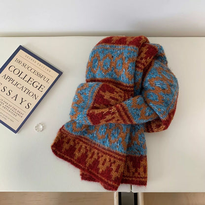 Vintage Knitted Pattern Warm Scarf