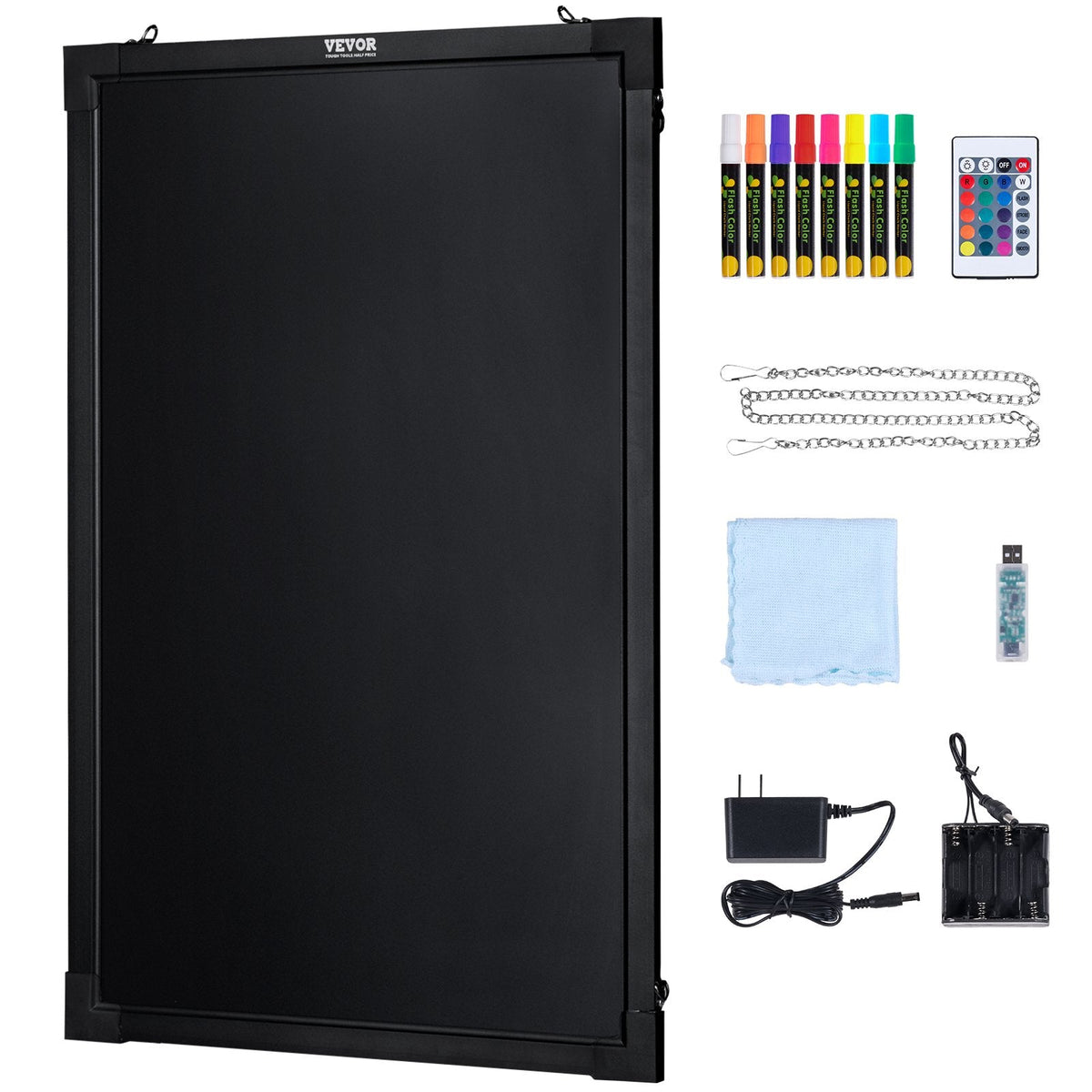 VEVOR LED Message Writing Board, Illuminated Erasable Lighted Chalkboard, Neon Effect Menu Sign Board, Drawing Board With 8 Fluorescent Chalk Markers And Remote Tested To UL Standards