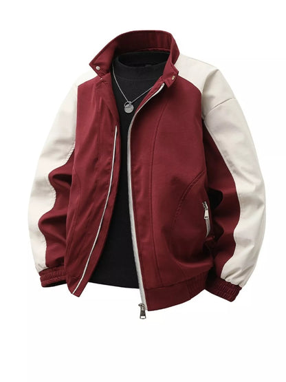 Men's Plus Size Color Block Casual Bomber Jacket