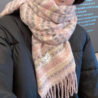 Plaid Fringe Warm Scarf