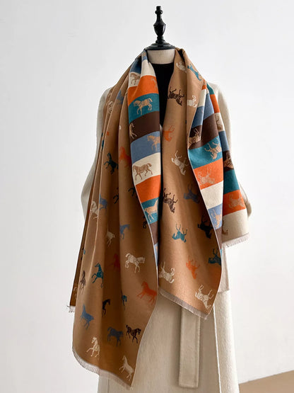 Horse Print Raw Hem Scarf