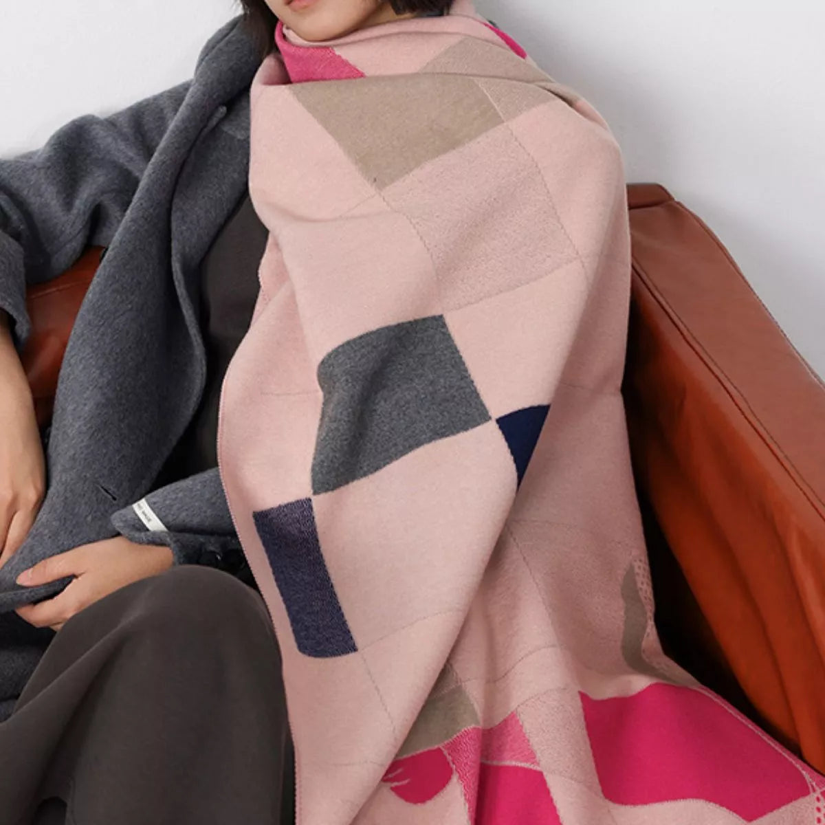 Geometric Cat Print Soft Scarf