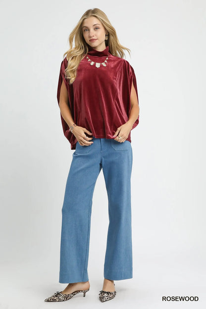 Umgee Velvet Mock Neck Sleeveless Blouse