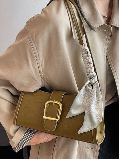 Crocodile Pattern Buckle Shoulder Bag