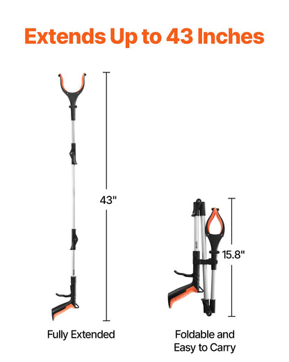 Grabber Reacher Tool, 43" Foldable Reacher Grabber Pickup Tool With 360° Rotating Jaw, Magnet And LED Light, Lightweight Grabber Reacher Tool For Seniors, Extra Long Trash Picker Upper Grabber