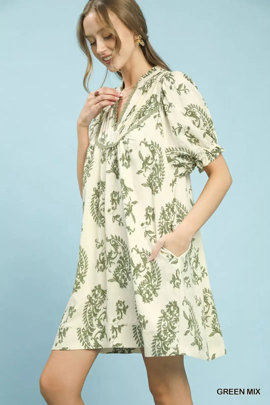 Umgee Mix Paisley Scallop Trim Dress