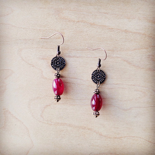 **Natural Pink Jade Earrings w/ Copper Scroll Accent 225r