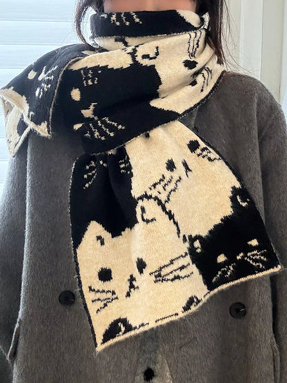 Cute Cat Pattern Knitted Scarf