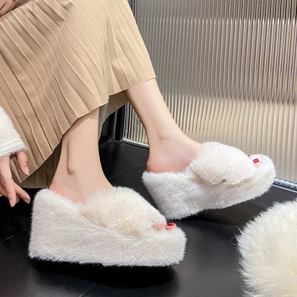 Fluffy Wedge Slippers