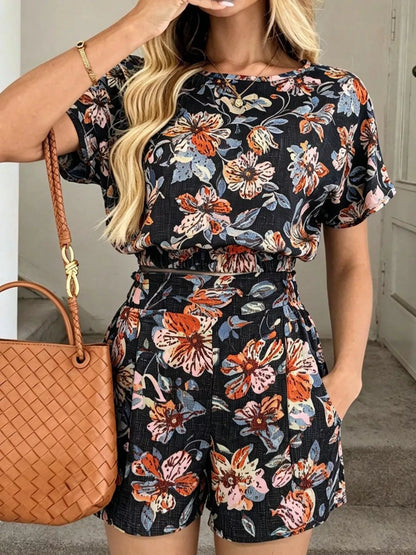 Floral Print Crop Top and Shorts Set