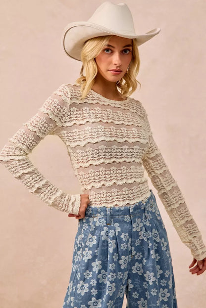 BiBi Ruffles Detail Flower Lace Top