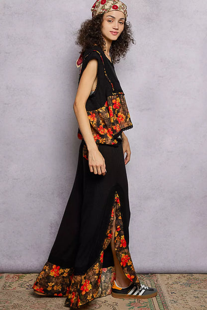 POL Lace Detail Floral Cropped Ruffled Top