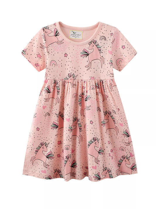 Children's Unicorn Print Round Neck Summer Dress