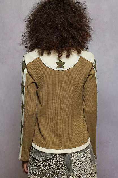 POL Round Neck Long Sleever T-Shirt with Star Patch